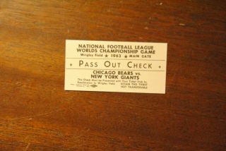 1963 York Giants Vs Chicago Bears Championship Game Pass Out Check Ticket