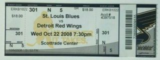 2008 Tj Oshie First Nhl Goal Ticket Red Wings St Louis Blues 10/22/08 Capitals