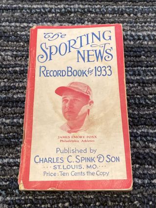 1933 The Sporting News Record Book Jimmy Foxx Cover