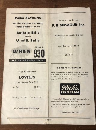 RARE 1960 Buffalo War Memorial Stadium Football Program Niagara Frontier Bowl 2