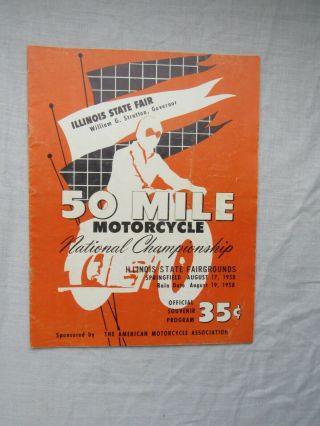 1958 Il State Fair Springfield Motorcycle Race Program Ama National Championship