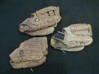 3 Vintage  Leather Baseball Gloves - Pete Rose Dave Winfield Tom Seaver