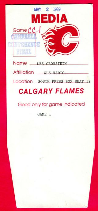 5/2/89 Hockey Playoffs Press Pass/ticket - Flames/blackhawks