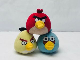 Angry Birds Plush Mini Set 3 Stuffed Animals Blue Red Yellow 3.  5 - 4.  5 Inches Tall