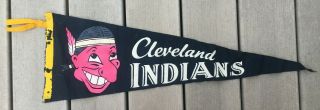 Vintage 1950s Cleveland Indians Chief Wahoo Pennant Black Felt Mlb Baseball