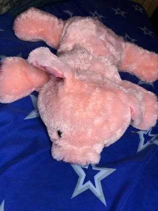 Dan Dee Pink Pig Stuffed Plush 14 " Long Springy Tail White Hooves Shaggy Bow