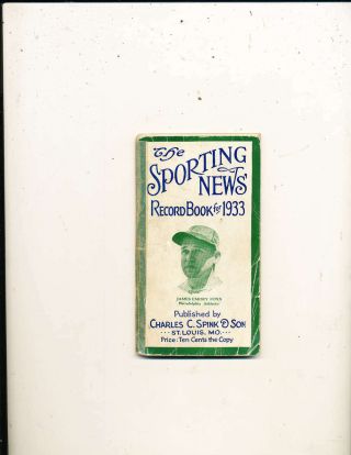 1933 The Sporting News Record Book Jimmy Foxx Vg