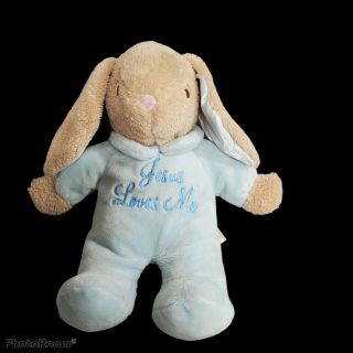 Dan Dee Brown Bunny Rabbit Plush 11 " Sings Jesus Loves Me Blue Pjs Satin Ears