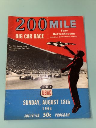 1963 August 18 200 Mile Big Car Racing Program Milwaukee Wisconsin