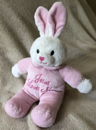 Dandee Plush Stuffed Musical Jesus Loves Me Bunny Animal Pink Sings Song 14 "