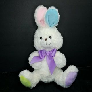 Off White Bunny Rabbit Pink Blue Ears Purple Bow Tie Plush Stuffed Animal Easter