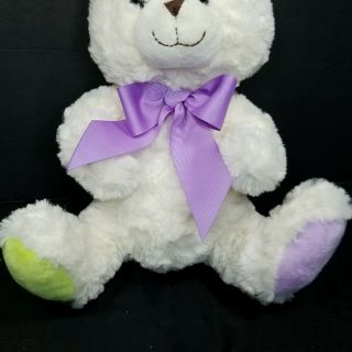Off White Bunny Rabbit Pink Blue Ears Purple Bow Tie Plush Stuffed Animal Easter 3