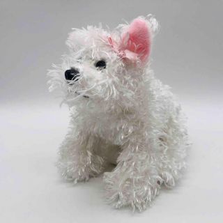 Ganz Webkinz 9 " White Terrier W/ Pink Bow Hm106 Fluffy Plush Dog No Code