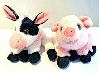 2 X Vintage 1995 Tyco Farm Babies Squeakers Cow & Pig Soft Plush Toys