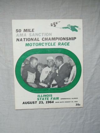 1964 Il State Fair Springfield Motorcycle Race Program Ama National Championship