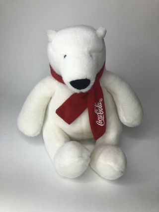 Coke Coca Cola Polar Bear Plush Coke Red Scarf Stuffed Animal 10 " Winter White