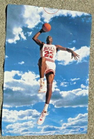 1992 Nike Michael Jordan Chicago Bulls Blue Sky Dunk Poster 23 " X 35 " 5300 Osp