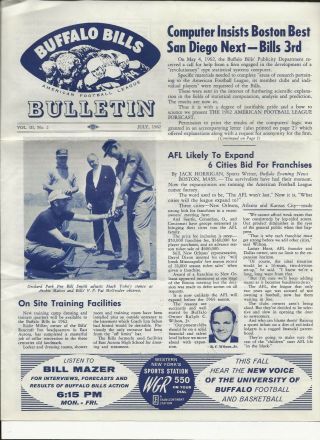 Buffalo Bills,  1962 Newsletter,  American Football League,  Afl