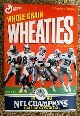1992 Nfl Champions Dallas Cowboys Wheaties Commemorative Box,  Cards