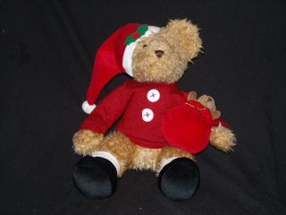 Russ Berrie Tan Teddy Bear Red Sweater Santa Hat Christmas Holiday Plush 77573b