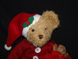 Russ Berrie Tan Teddy Bear Red Sweater Santa Hat Christmas Holiday Plush 77573B 2