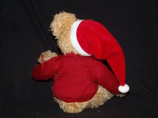 Russ Berrie Tan Teddy Bear Red Sweater Santa Hat Christmas Holiday Plush 77573B 3