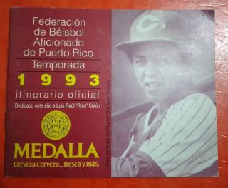 Itinerario Federacion Beisbol Baseball Aficionado De Puerto Rico 1993