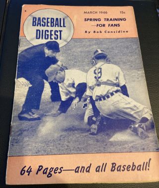Sharp 1946 Baseball Digest W/detroit Tigers Vs Cubs World Series Cover Feller Bk