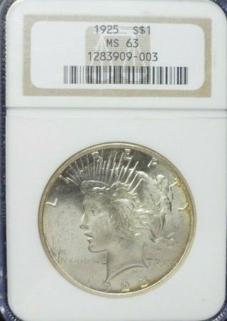 1925 - P Peace Dollar Ngc Ms63 (dollar Prices Are Up)
