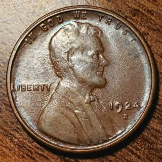 1924 - S Lincoln Wheat Penny Cent - Uncirculated $$ Rare Find,  Strike Thru Error