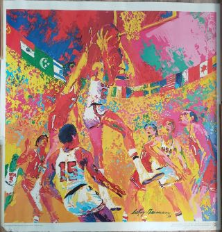 Vintage Poster Leroy Neiman Montreal 1976 Olympics Basketball Burger King Print