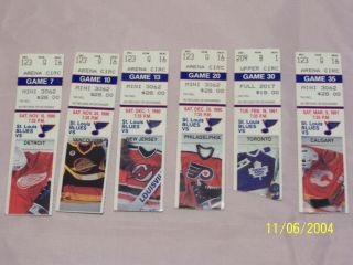 6 Assorted 1990 - 91 St Louis Blues Ticket Stubs
