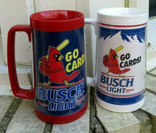 2 St.  Louis Cardinals Thermal Busch Light Beer Mugs 1992 100th Anniv 1993 Roster