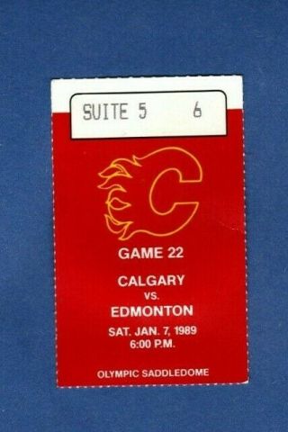 1988 - 89 Calgary Flames Nhl Hockey Ticket Vs Edmonton Oilers,  Jan 7,  1989,  Gm 22