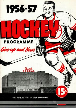 1956 - 57 Whl Hockey Program: Brandon Regals At Calgary Stampeders,  Hank Bassen,