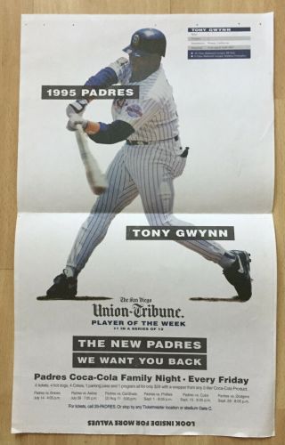 Tony Gwynn San Diego Padres 1995 Union Tribune Player Of The Week Poster 1