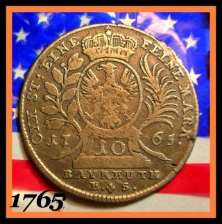 Hessian Soldier 1765 German 10 Kreuzers Colonial Revolutionary War Silver Coin