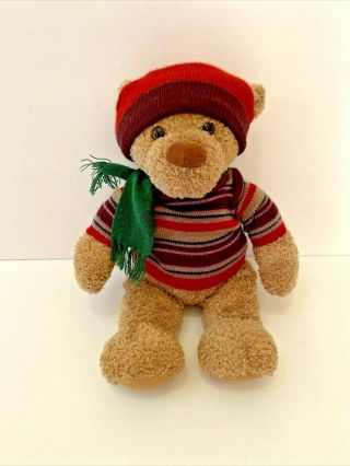 Eddie Bauer 2003 Teddy Bear Plush Hat Striped Sweater Scarf Stuffed Animal 12 "