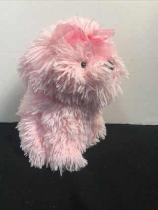 Dan Dee Collectors Choice Plush Puppy 9 " Pink Dog With Bow Fluffy