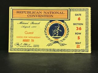 1968 Republican National Convention Guest Ticket Stub Richard Nixon Spiro Agnew