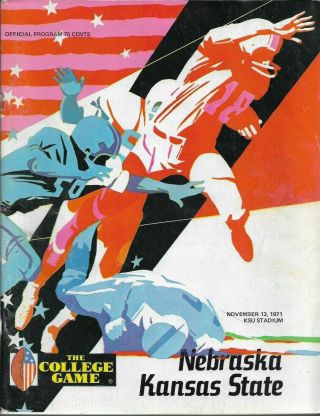1971 Nebraska (consensus Nat.  Champs) V.  Kansas State Football Game Program,  Ex