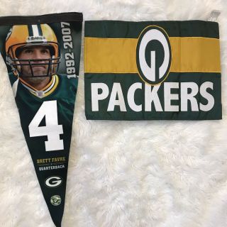 Brett Favre 1992 - 2007 Face Pennant And Car Flags Packers 4 Vintage Rare