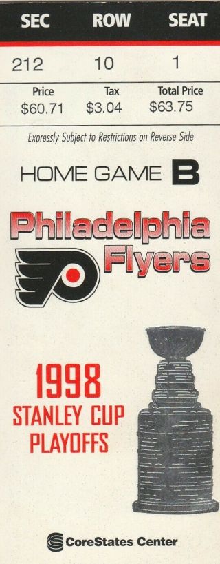 1998 Stanley Cup Playoff - Flyers Vs Buffalo Sabres 4/24/1998 Game Ticket Stub