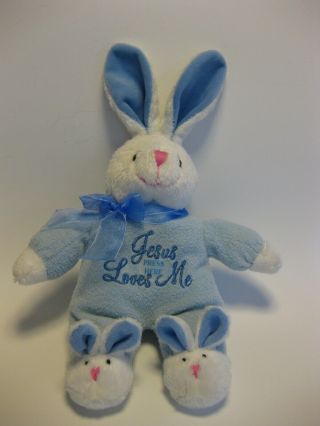 Bunny Rabbit Blue Plush 10 " Bunny Sings Jesus Loves Me Bunny Slippers Baby Safe