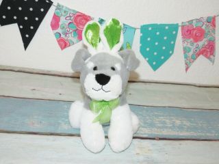 Dandee Puppy Dog Gray Schnauzer Green Bunny Ears Stuffed Plush 6 " Easter Toy