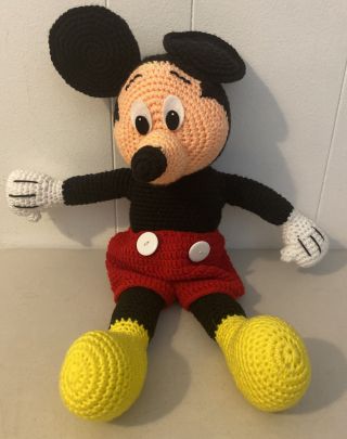 Vintage Walt Disney Mickey Mouse Crochet Plush Doll Figure 22” Red Black