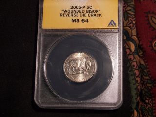 2005 P Rear Wounded Or Speared Bison Jefferson Nickel Anacs Ms - 64 Bu