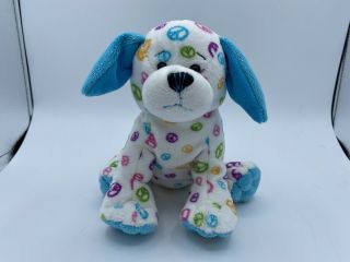 Ganz Webkinz Peace Puppy Dog Plush Blue White Peace Signs Stuffed Animal No Code