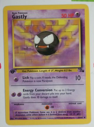 Gastly 33/62 Fossil First Edition Pokemon Card Vintage 1999