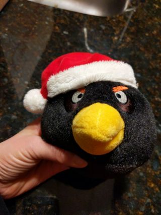 Angry Birds 5” Christmas Black Bird Plush With Santa Hat